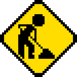 A pixelated sign with a person holding a shovel

Description automatically generated